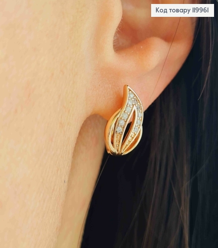 Серьги "Огоньки" украшены Блестящими камешками, дл. 1,5см, английская застежка, Xuping 18K 119961 фото 1