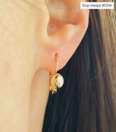 Сережки "Кульки" (0,6см), довжина 1,5см, застібка левербек,  Xuping 18K 110244 фото 1