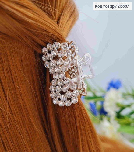 Краб метал "Бантик", 3,8см в камінцях, срібного кольору 215587 фото 2