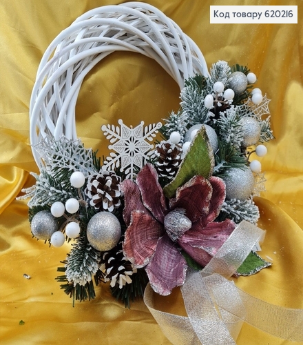 Вінок з дерев'яних прутиків з декором  д.30 620216 фото 1