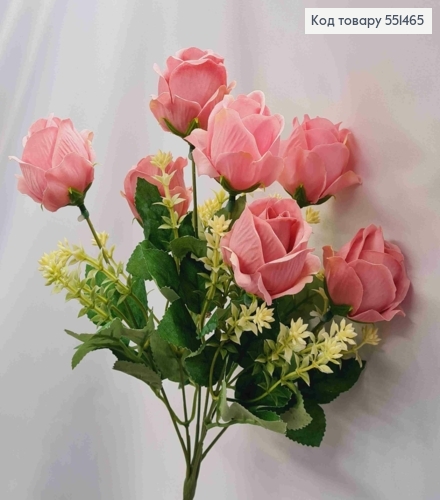 Искусственная композиция Розы, РОЗОВОГО цвета, 7 веточек на металлическом стержне, высота 34см. 551465 фото 1