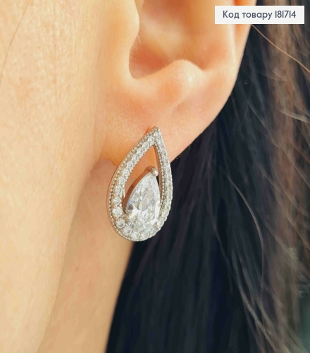 Сережки родовані "Хюррем" з Блискучим каменем в оправі з камінців, 1,7см, англ. застібка, Xuping 181714 фото 1