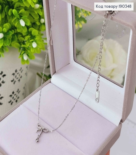 Цепочка родованная с подвеской Бантиком с камешком, длина 45+5см, Stainlles Still 190348 фото 1