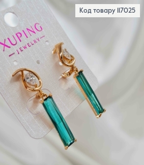 Серьги "Анубис" с подвеской бирюзовым Кристаллом, 4см, англ. Xuping 18К 117025 фото