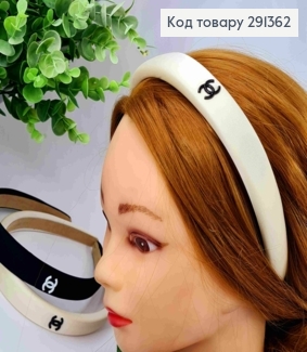 Обруч пластик, з брошкою CHANEL, 2,1см, ЧОРНОГО/БІЛОГО кольорів 291362 фото