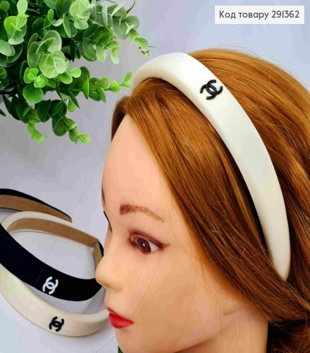 Обруч пластик, з брошкою CHANEL, 2,1см, ЧОРНОГО/БІЛОГО кольорів 291362 фото 1