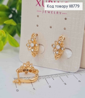 Серьги "Ажурный Цветок" с Блестящими камешками, 1,5см, английская застежка, XUPING 18K 118779 фото