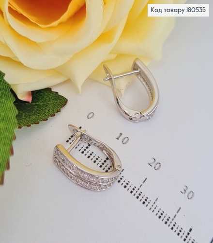 Серьги родированые Деловые в камнях , английская застежка 1,8*0,5см Xuping 180535 фото 2