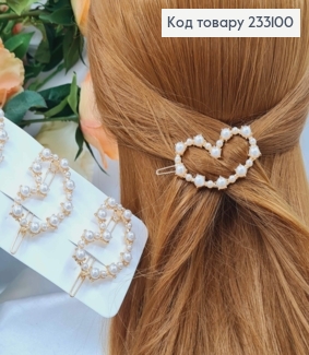 Заколка на зажимчике, в форме Сердечка, с жемчужками, 6см 233100 фото