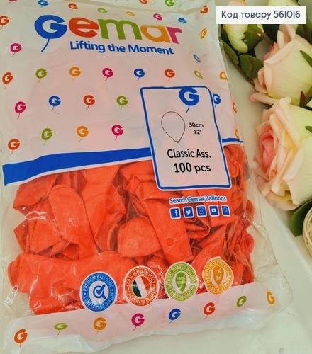 Воздушный шар латексный 12' Gemar кораллово розовый матовый (30 см), 100 шт 561016 фото 1