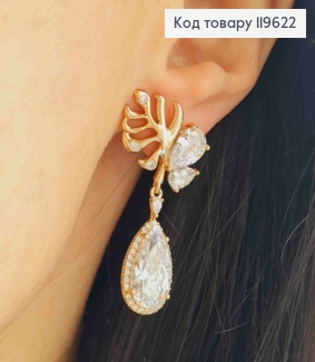 Серьги гвозди "Веточка" с Блестящими камешками, дл. 3,8см, Xuping 18К 119622 фото