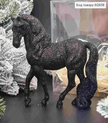 Фигурка "КОНЬ", ЧЕРНЫЙ блеск, размер 16*15см, в прозрачной пластиковой коробке, пластик, Украина 612658 фото 1