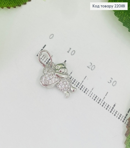 Кулон родований Ведмедик з серцем в камінцях, 1,5*1см, Xuping 220181 фото 1