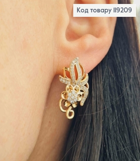 Серьги "Цветок Желаний" украшены Блестящими камешками, 2,3см, английская застежка, Xuping 18K 119209 фото
