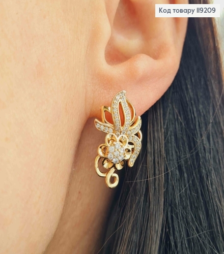 Сережки "Квітка Бажань" прикрашені Блискучими камінцями, 2,3см, англійська застібка,  Xuping 18K 119209 фото 1