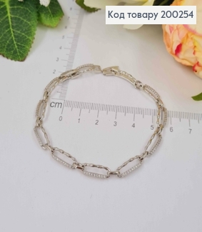 Браслет родований, Овальні комбіновані пластинки з камінцями, 17+2см, Xuping 200254 фото