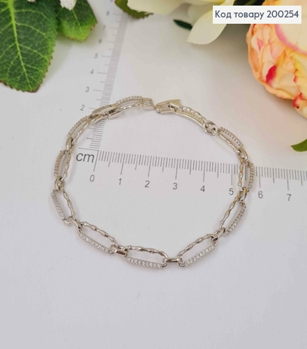 Браслет родований, Овальні комбіновані пластинки з камінцями, 17+2см, Xuping 200254 фото 1