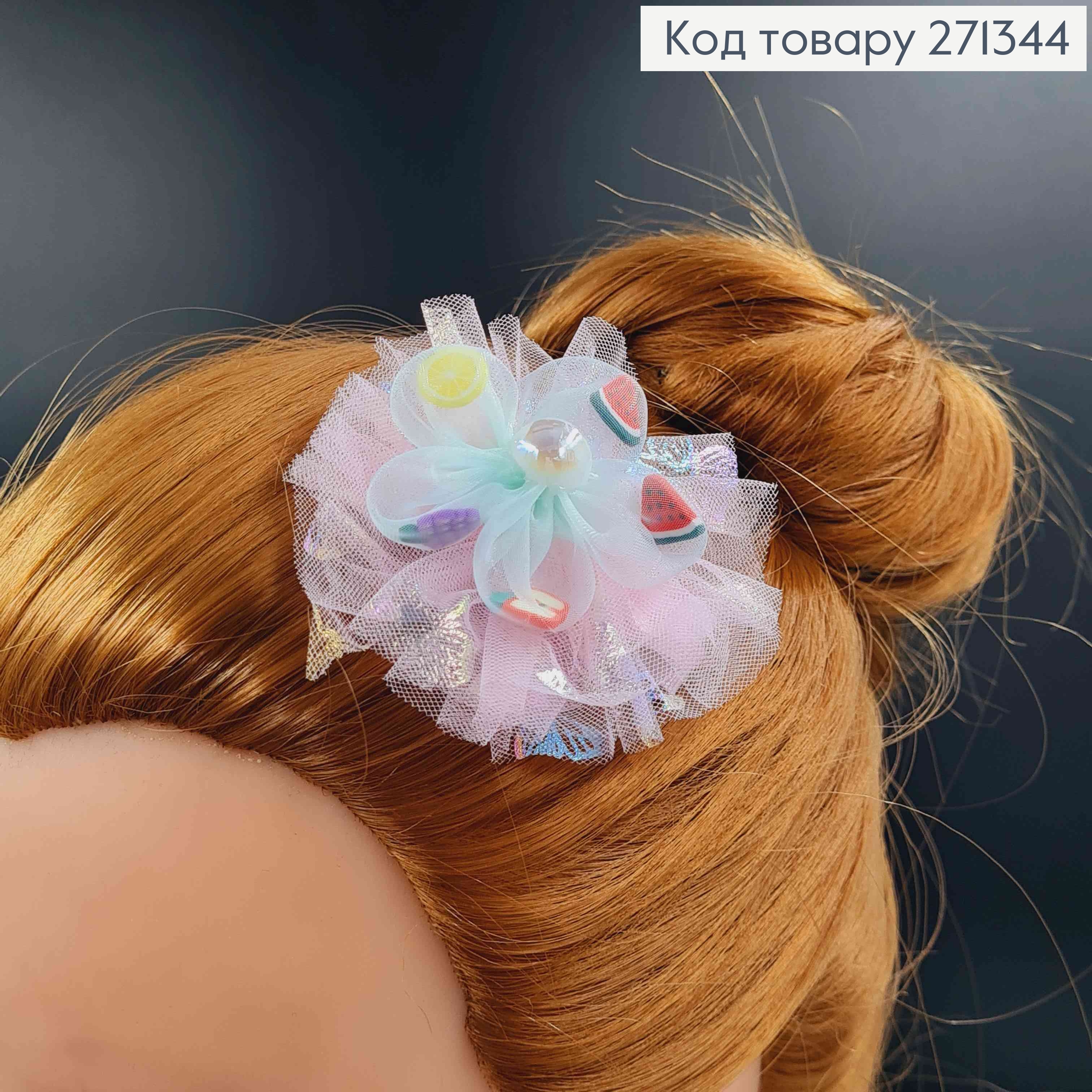 Набор детских заколок, клювик, с блестящим фатином и фруктами с жемчужиной, 10 шт/наб. 271344 фото 2