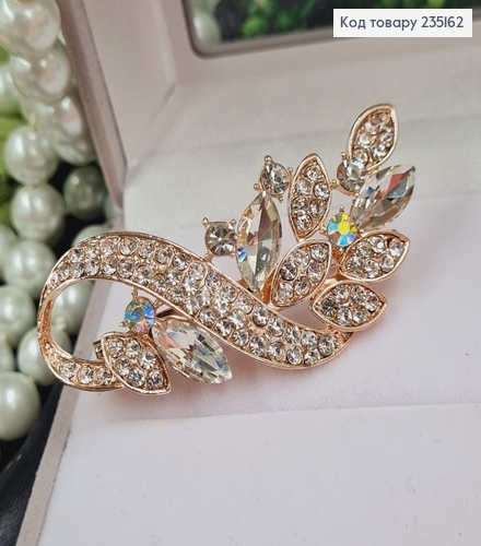 Брошка метал  Веточка Греческая с камушками 6х3см 235162 фото 1