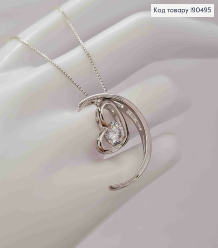 Ланцюжок родований ЯКІРНЕ плетіння з підвіскою "Серце на Місяці" з каменем, довж 45см, Xuping 190495 фото 2