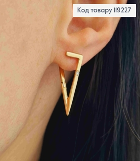Серьги "Треугольники" украшены Блестящим камнем, 2,5 см, итальянская застежка, Xuping 18K 119227 фото
