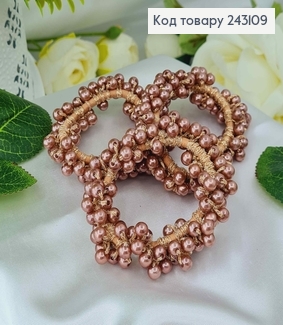 Резинка 7,5см  з пришитими  бусинками КАПУЧІНО МЕТАЛІК 243109 фото