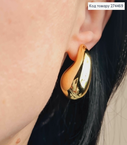 Сережки гвіздки "КРАПЛИНКИ" золотого кольору, 3см 295122 фото 2