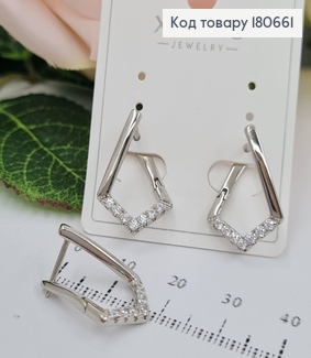 Сережки родированые Ромб 3D с камнями (англ.застежка), 2*1,5см, Xuping 180661 фото