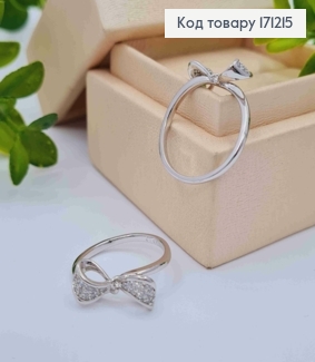 Кольцо родованное "Бантик" украшено Блестящими камнями, Xuping 171215 фото