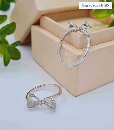 Кольцо родованное "Бантик" украшено Блестящими камнями, Xuping 171215 фото 1