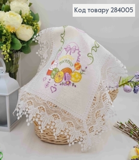 Великодня серветка, з білим мереживом "Весняна композиція", прямокутна 40*60см 284005 фото