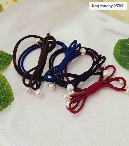 Резинка тройная, с бантиком и жемчужинами, цвета в ассорт. 253112 фото 2