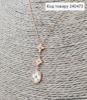 Ланцюжок, золотого кольору, з підвіскою "Van Cleef" з білою емалькою, 40+5см, сталь Stainless Steel 240473 фото