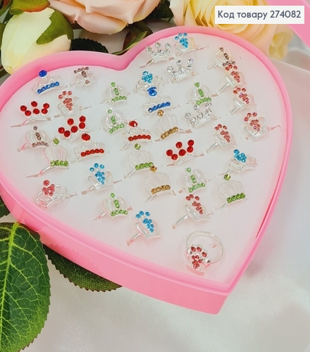 Набор детских колец  Короны  в камнях,в коробке 36 шт. 274082 фото 1