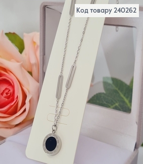 Цепочка с подвеской 40+5 см Римские часы с двустор. ч/б эмалью, цвет серебряный, Stainless Steel 240262 фото