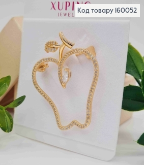 Брошка "Яблучко" прикрашена Блискучими камінцями,  4см, Xuping 18к 160052 фото