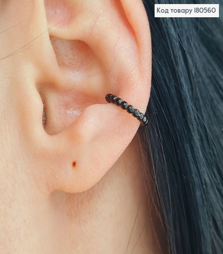 Серьги родированые каффи на хрящ черные Xuping 180560 фото 2