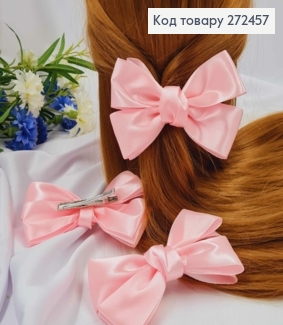 Заколка (5,5см) БАНТ РОЗОВОГО цвета, атласная, размер 12*7см. 272457 фото