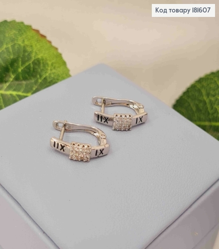 Серьги родованные "Век" с Блестящими камешками, длина 1,6см, англ застежка, Xuping 181607 фото 1