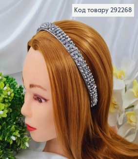 Обруч сплетенный блестящим стеклярусом, серый цвет, ширина 1,5 см. 292268 фото