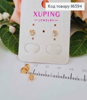 Серьги гвоздики, сердечко с камешком, 0,4см, Xuping 18К 116594 фото