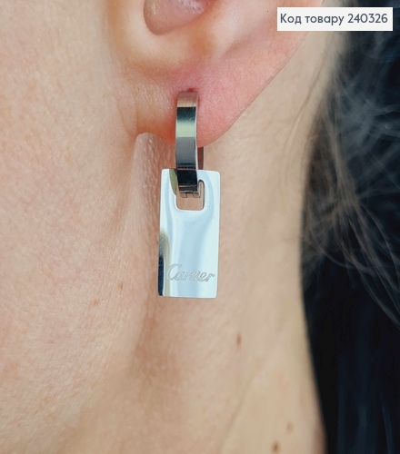 Серьги кольца серебряного цвета, с пластинкой 1,5см "Картье" сталь Stainless Steel 240326 фото 2