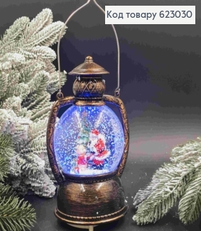 Новогодний музыкальный фонарь со Снежным шаром, стеклянный, , выс 21см+ ручка7см, диам 11см 623030 фото