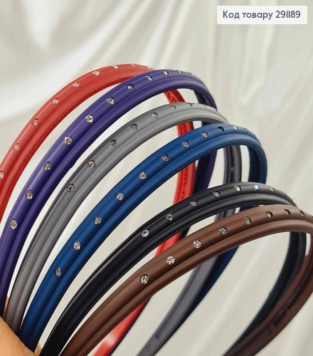 Обруч каучук, 1см, з камінцями, темні кольори в асорт. 291189 фото 1