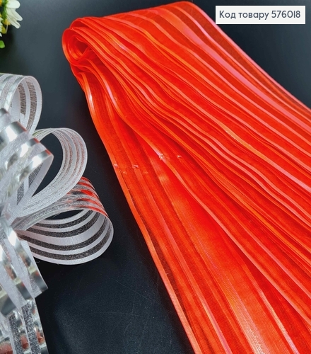 Бант-затяжка для подарунків(10шт, ЧЕРВОНОГО кольору, смугастий, шир. 5см, у складеному вигляді 16см. 576018 фото 1
