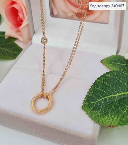 Цепочка двойная, золотого цвета, с подвеской "Картье" с камешком, 42+5см, сталь Stainless Steel 240467 фото 1