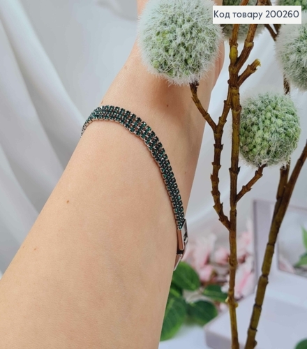 Браслет родованный, три рядка Зеленых камней 17+2см, ширина 8мм, Xuping 200260 фото 2