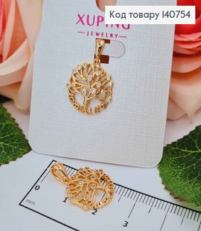 Кулон, "Дерево кохання" в круглій оправі, з камінцями, 1,5 см, Xuping 18K 140754 фото