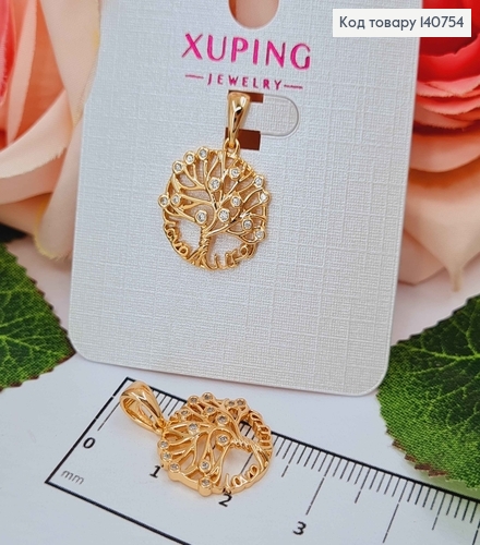 Кулон "Дерево любви" в круглой оправе, с камнями, 1,5 см, Xuping 18K 140754 фото 1