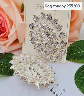 Брошь, "Роскошь", серебряного цвета, в камнях, 6см 235209 фото